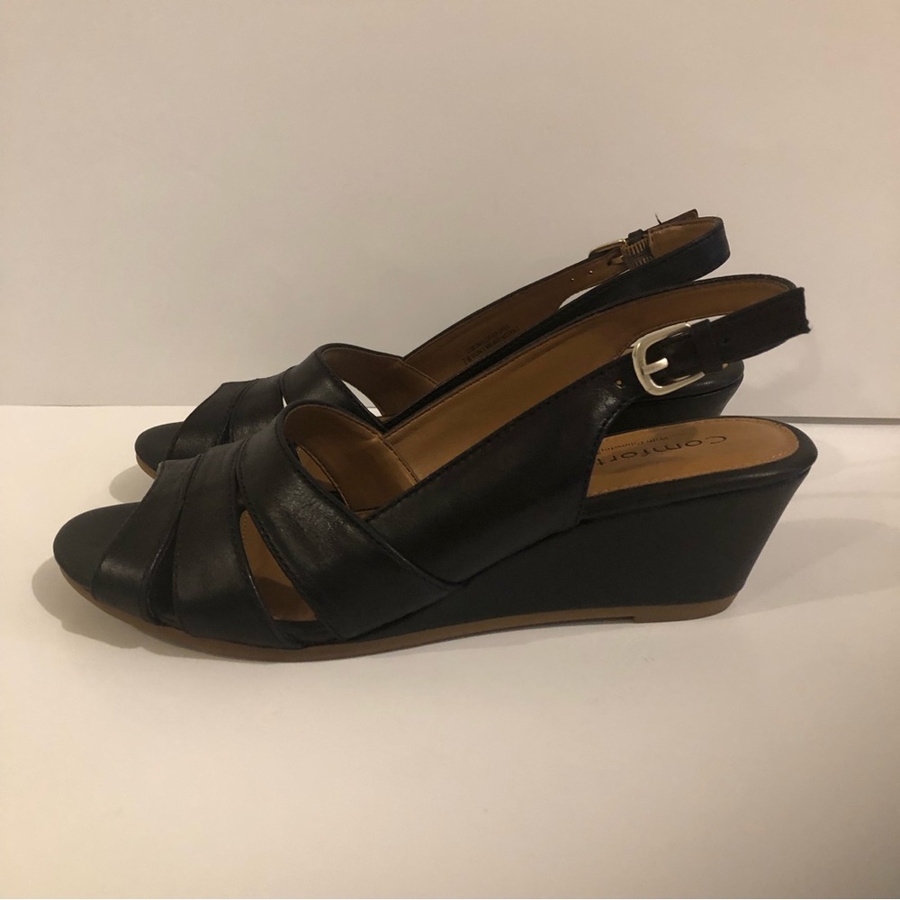 Comfortiva Black Wedge Strap Sandal NWOT